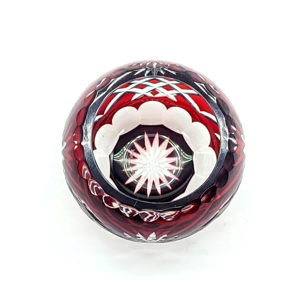 Bohemian Czech Crystal Ruby Red Cut To Clear Votive Candle Holder